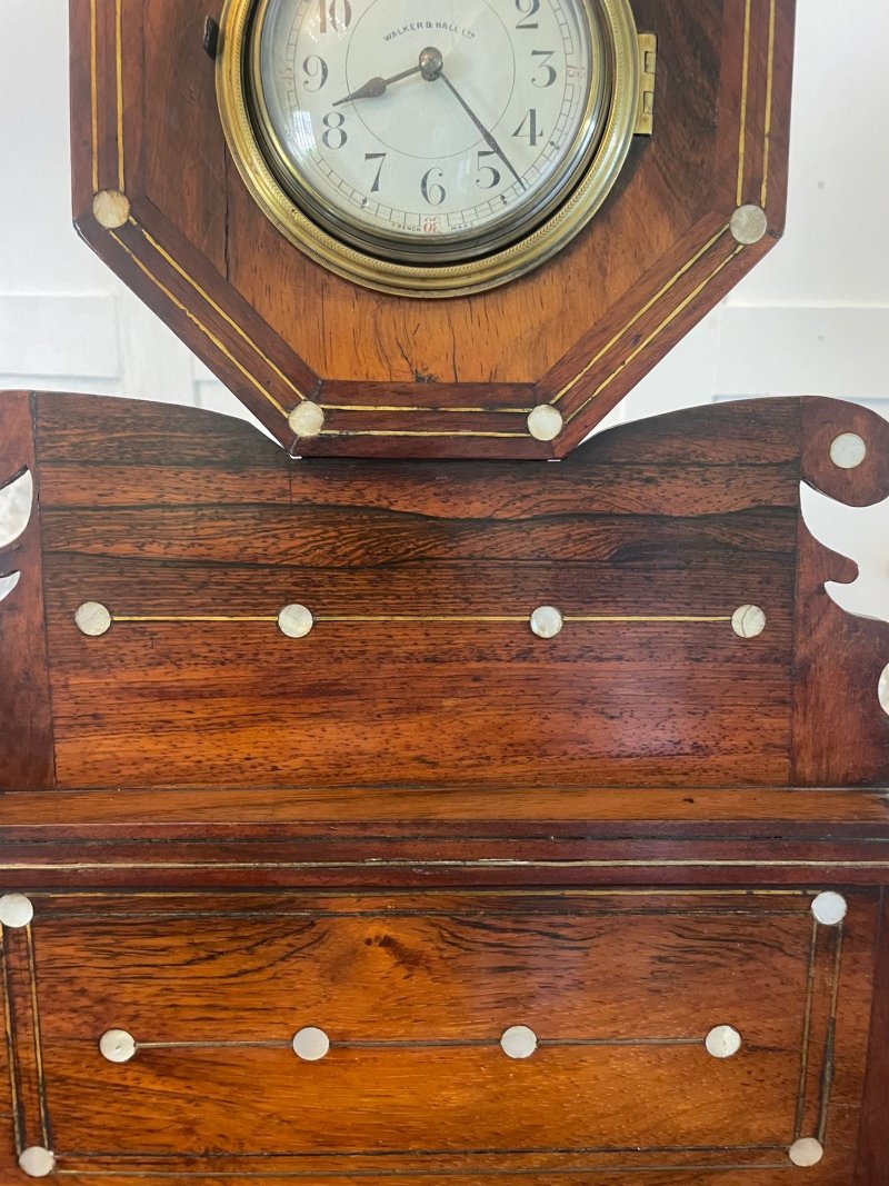 Antique Rosewood Inlaid Mantle Clock by Walker and Hall - Image 8